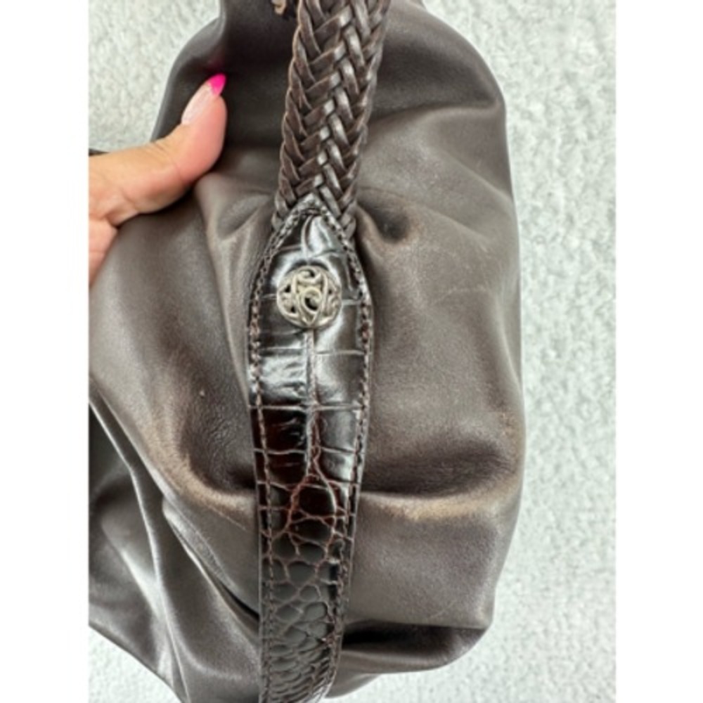 Brighton Hobo Bag Womens Brown Leather Croc Trim Silver Hardware Good Condition - Picture 11 of 11